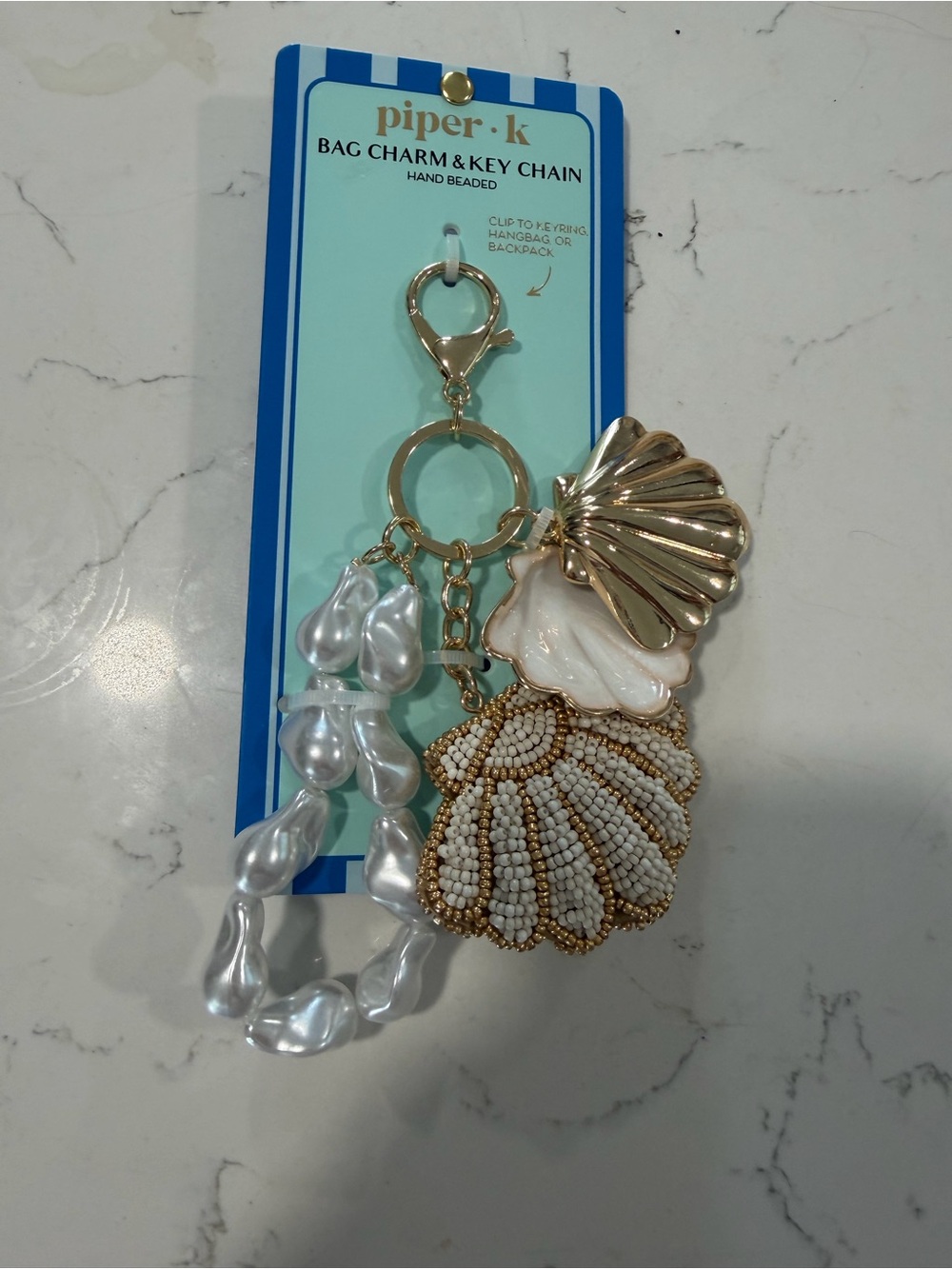 piper.k Gold & Pearl Shell Bag Charm Key Chain